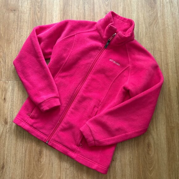 Columbia Athletic Full Zip Fleece Knit Jacket Pink Youth Size 14/16 - Picture 1 of 8